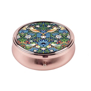 Aardbeiendief Pocket Pillendoosje William Morris Art Pillendoosje Bloemen Vogel Reizen Geneeskunde Houder Compacte Elegante Sieraden Organizer Cadeau Idee