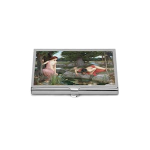 Porta biglietti da visita Eco e Narciso, custodia per opere d'arte ispirate alla mitologia di John William Waterhouse, organizer romantico vittoriano, regalo per amanti dell'arte