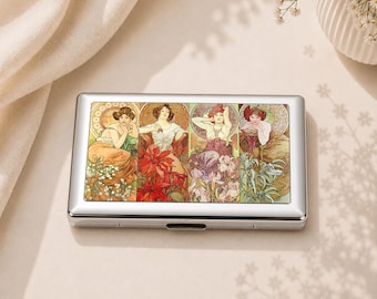 Alphonse Mucha Cigarette Case, Precious Stones Art Nouveau Metal Holder, Vintage Smoker Accessory Gift