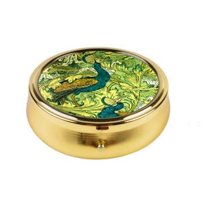 Peacock Pill Box, Art Nouveau Birds Pill Organizer, Elegant Blue and Green Pill Case, Vintage Travel Medicine Holder, Unique Gift for Her