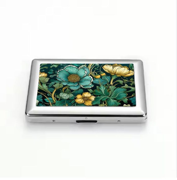 Art Nouveau Floral Cigarette Case, Vintage William Morris Style Green and  Yellow Flowers Metal Holder, Elegant Gift Idea, Accessory for Her