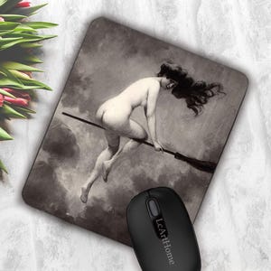 Departure For The Sabbath Mouse Pad, Albert Joseph Penot Art, Vintage Witch Illustration, Gothic Desk Mat, Occult Decor, Unique Gift for Her
