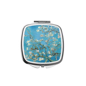 Van Gogh Almond Blossom Compact Mirror Vintage Blue Pocket Mirror Floral Makeup Mirror Purse Mirror Travel Gift Ide for Women Art Accessory
