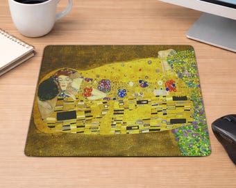 The Kiss by Gustav Klimt Mouse Pad, Art Nouveau Office Decor