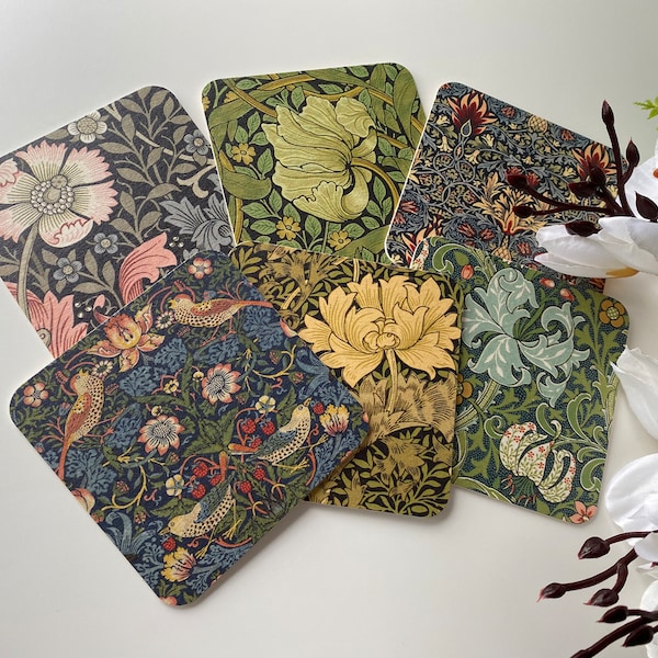 Coasters William Morris Art Coasters Set Of 6 Art Nouveau Gift Wrapped Thick Cardboard Coasters Hot Drinks Vintage Flowers Coasters For Her