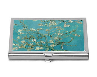 Porte-cartes de visite art Van Gogh couleur bleue amandier porte-cartes de crédit Vincent Van Gogh peinture porte-cartes de visite cadeau pour elle