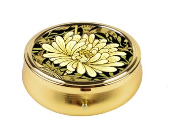 William Morris Chrysantheme Floral Pill Box Arts and Crafts Design Kompakter Vintage Pill Organizer