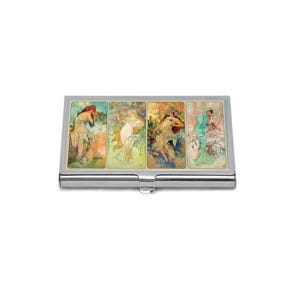 Alphonse Mucha Seasons Business Card Holder, Art Nouveau Women Credit Card Case, Vintage Business Card Wallet, Elegant Gift Idea for Her