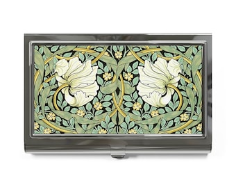Pimpernel-visitekaarthouder, William Morris-creditcardhouder met bloemen, groen-witte art-nouveauportemonnee voor pasjes Geld