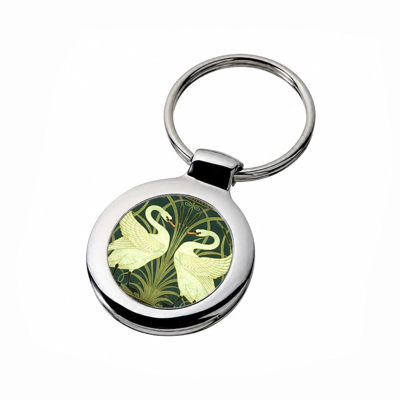 Walter Crane swan keychain with vintage bird artwork
