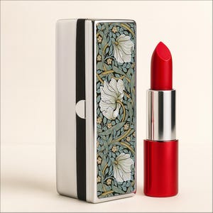 Vintage Lippenstift Etui, Pimpernel by William Morris Design, Taschenspiegel Halter, Elegante Jugendstil Make-up Box, Geschenk für Sie