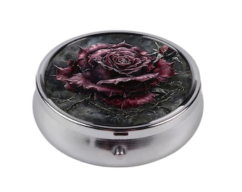 Gothic Rose Pill Box Dark Academia Barock Blumenmuster Kompaktes Metalletui