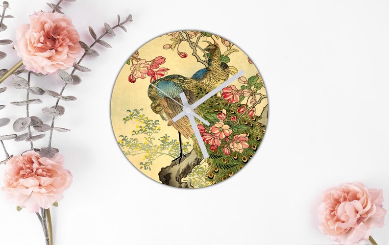 Peacocks Wall Clock Birds & Flowers Wall Clock Vintage Etsy