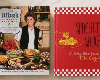 2 pc Lot BIBA CAGGIANO Cookbooks: "FRoM BiBa’s ITaLiaN KiTCHeN" + "SPaGHeTTi SAUCES AuTHeNTiC ITaLiaN ReCiPes" Pasta Salad Pizza Etc. Signed