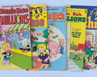 5pc Lot Vintage 1970s-80s Comic Books. Archie, Richie Rich, Casper, Sea Monkey, Kelloggs, Toy Ads.