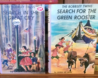 2 pc Lot Vintage 1960s BOBBSEY TWINS Mystery Adventure Books by Laura Lee Hope: Search in the Great City + Search for the Green Rooster.