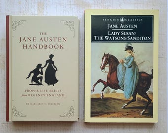 2 pc Jane Austen Book Lot - "The JANE AUSTEN Handbook" Small Hardcover + "LaDY SuSaN, The WaTSoNS, SaNDiToN" Paperback.