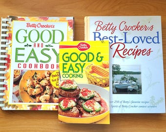 3 pc Lot Vintage BETTY CROCKER ~ BeST-LoVeD ReCiPeS” + "GooD & EaSY" Cookbooks + Booklet. Everyday Family Cooking. Appear Unused. 1980s-90s.
