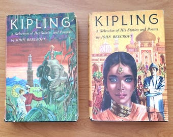 2 Volume Lot ~ Complete Set RUDYARD KIPLING ~ A Selection of His Stories & Poems by John Beecroft, 1956. Jungle Book, Kim, Wee Willie, More.