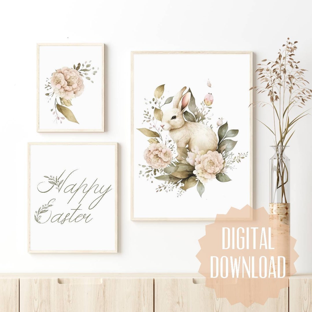Watercolor Easter Bunny Printable Wall Art | Digital Download | Vintage ...