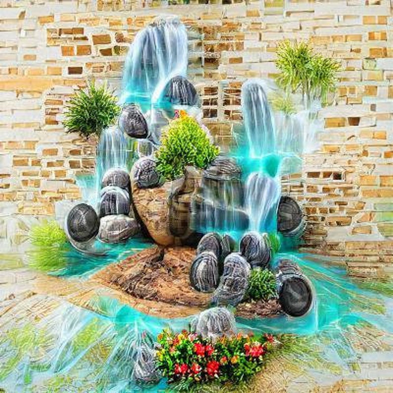 Running Water Fountain With Floral Surrounding Etsy