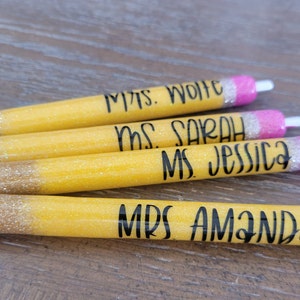 Teacher Pencil Glitter Pen, Pencil Pens, Custom Teacher Gift, Teacher Pen, Gifts for her