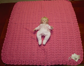 Hand Crocheted Baby Blanket #27 - Bright Pink