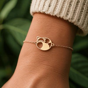 Bracelet panda roux animal totem, bijou doré ou argenté fabriqué en France