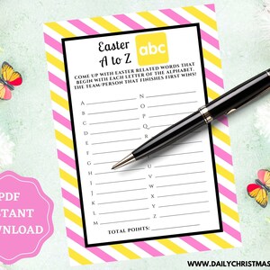 Easter A to Z Game | Easter Printable Alphabet Game | Printable Easter A-Z Party Game | Easter Activities for Kids & Adults | Easter Games