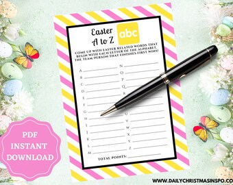 Easter A to Z Game | Easter Printable Alphabet Game | Printable Easter A-Z Party Game | Easter Activities for Kids & Adults | Easter Games