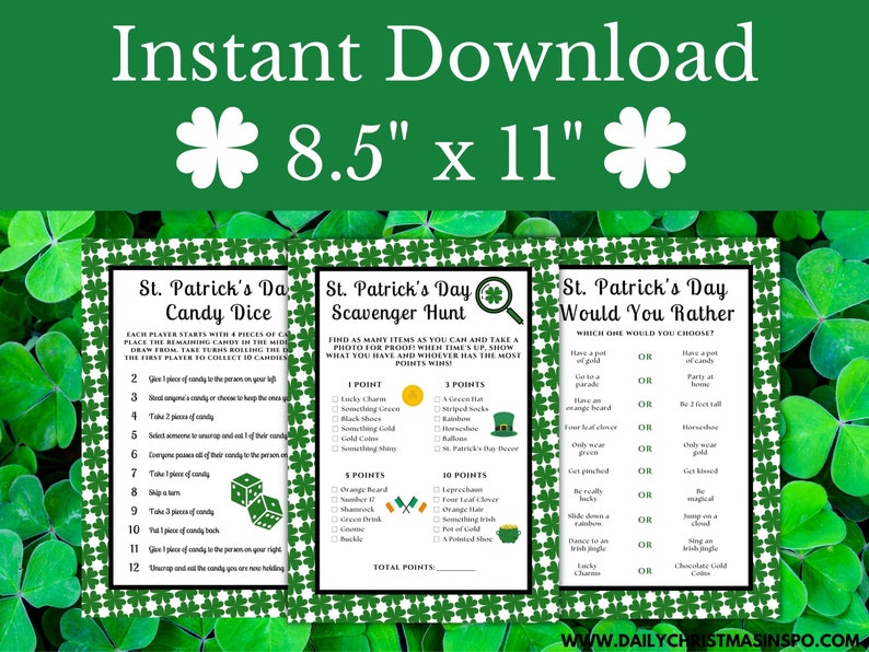 St Patricks Day Game Bundle Printable St Patrick's Day Games For Kids & Friends St Patty's Day Family Activities Printable Party Games image 6