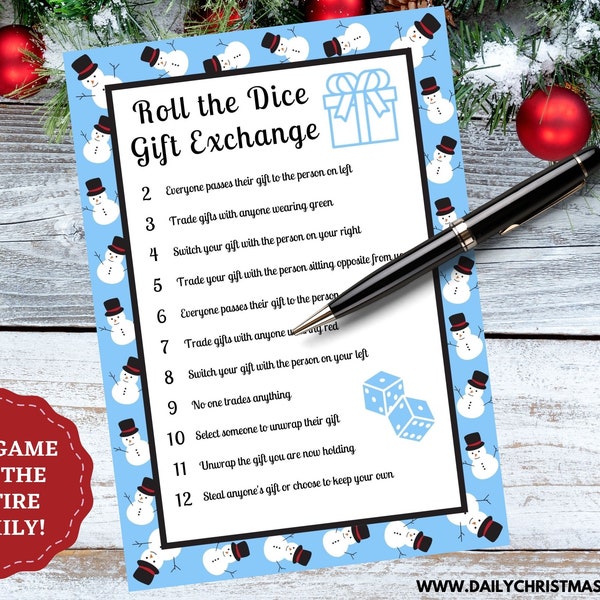 Roll the Dice Xmas Gift Exchange Printable | Left Right Christmas Game | Holiday Party Gift Swap | Dice Gift Swap | Daily Christmas Inspo