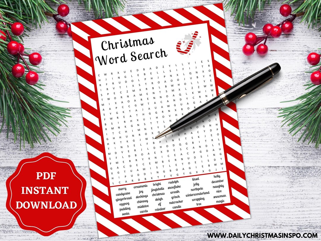 Instant Download Printable Christmas Word Search Game | Holiday Word ...