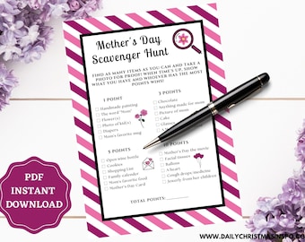 Mother's Day Scavenger Hunt Game | Printable Mothers Scavenger Hunt | Mothers Day Party Game | Fun Mothers Day Activity for Kids