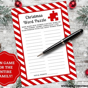 Christmas Word Puzzle Game | Fun Christmas Party Game Printable | Family Games | Holiday Activity for Kids/Adults | Instant Download