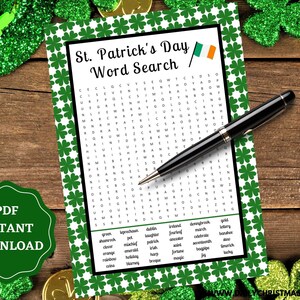 St Patricks Day Word Search Game | Printable St Patricks Day Word Find Game | Word Search St Patricks Edition St Pattys Day Kids Activity