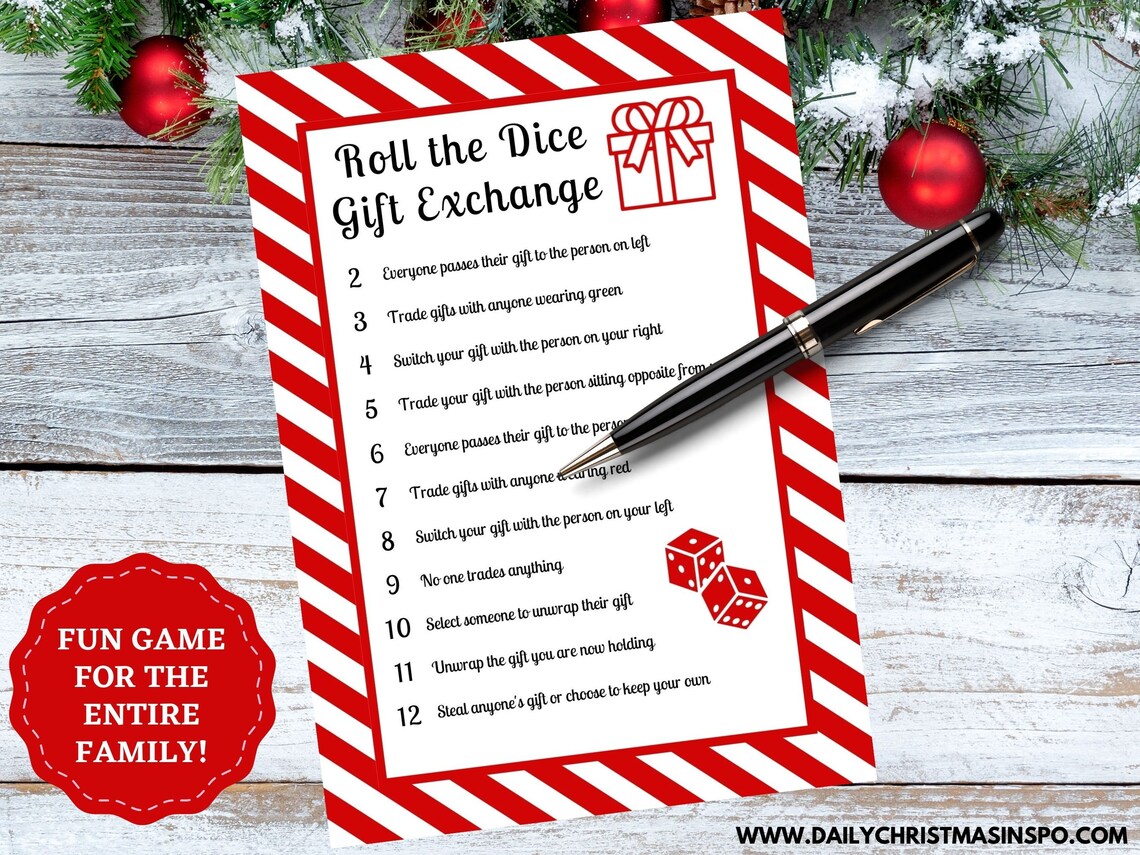 Roll the Dice Christmas Gift Exchange Printable Holiday Gift Etsy