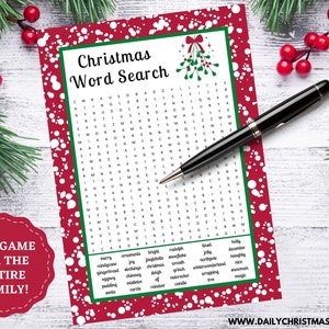Instant Download Christmas Word Search | Printable Christmas Word Find | Holiday Party Game | Xmas Word Search | Daily Christmas Inspo Shop