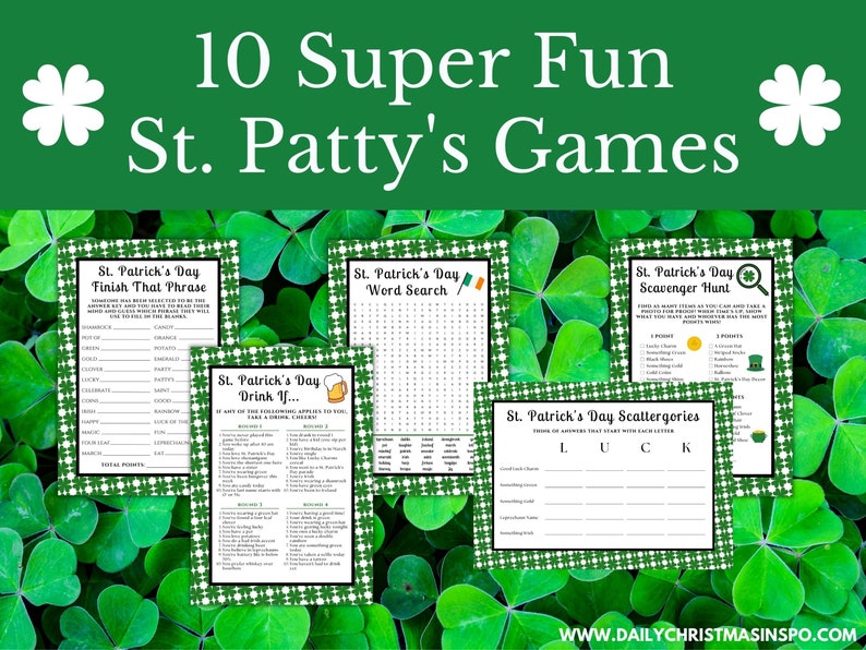 St Patricks Day Game Bundle Printable St Patrick's Day Games For Kids & Friends St Patty's Day Family Activities Printable Party Games image 3