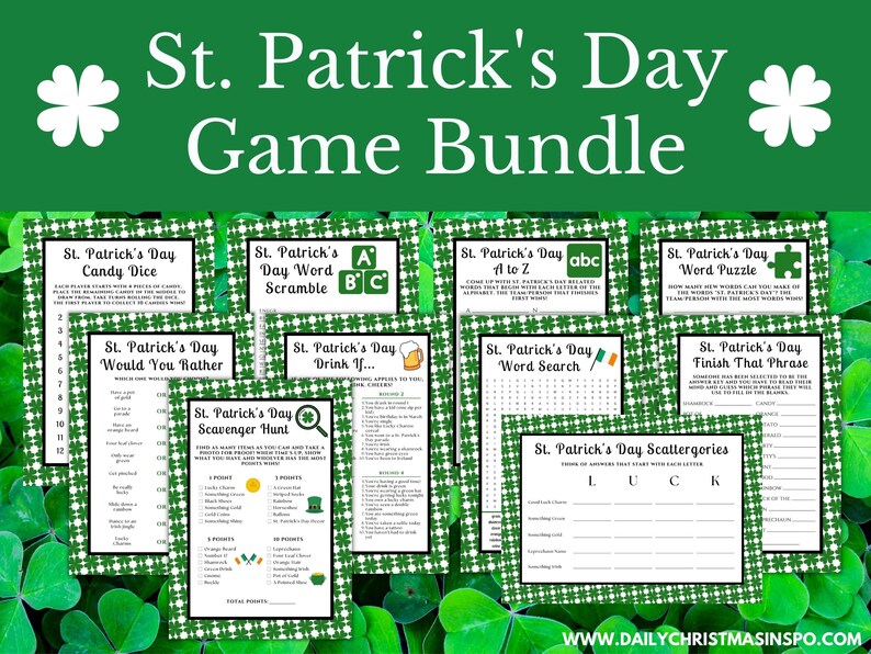 St Patricks Day Game Bundle Printable St Patrick's Day Games For Kids & Friends St Patty's Day Family Activities Printable Party Games image 1