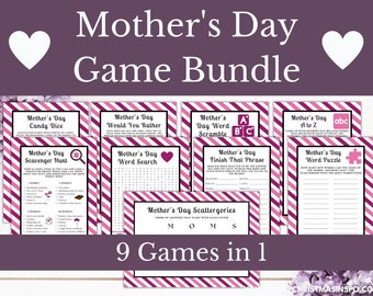 Mothers Day Game Bundle | Printable Mother's Day Games For Kids & Friends | Mother's Day Family Activities Printable Party Games