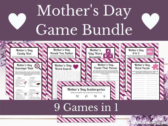 Mothers Day Game Bundle | Printable Mother's Day Games For Kids & Friends | Mother's Day Family Activities Printable Party Games