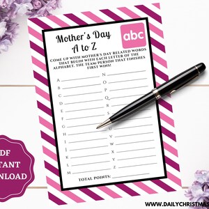 Mothers Day A to Z Game | Mother&#39;s Day Alphabet Game | Printable Mother&#39;s Day A-Z Party Game | Mothers Day Activities for Kids