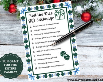 Roll the Dice Christmas Gift Exchange Printable | Holiday Gift Exchange Party Game | Xmas Gift Swap | Dice Gift Swap | Daily Christmas Inspo