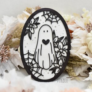 Shimmering Ghost Shelf Decor: Laser Cut Halloween Tiered Tray Decoration