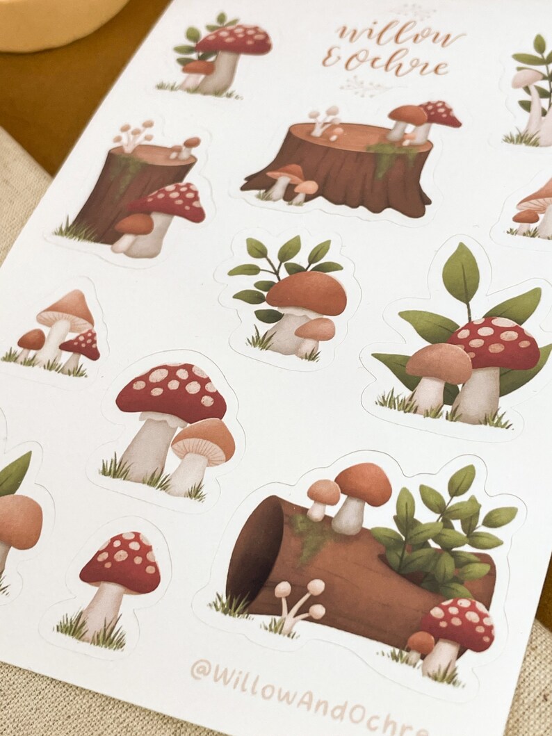 Mushroom Sticker Sheet Illustration, Journaling Stickers image 3