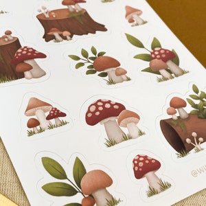 Mushroom Sticker Sheet Illustration, Journaling Stickers image 2