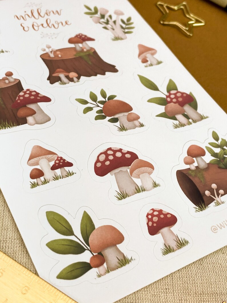 Mushroom Sticker Sheet Illustration, Journaling Stickers image 2