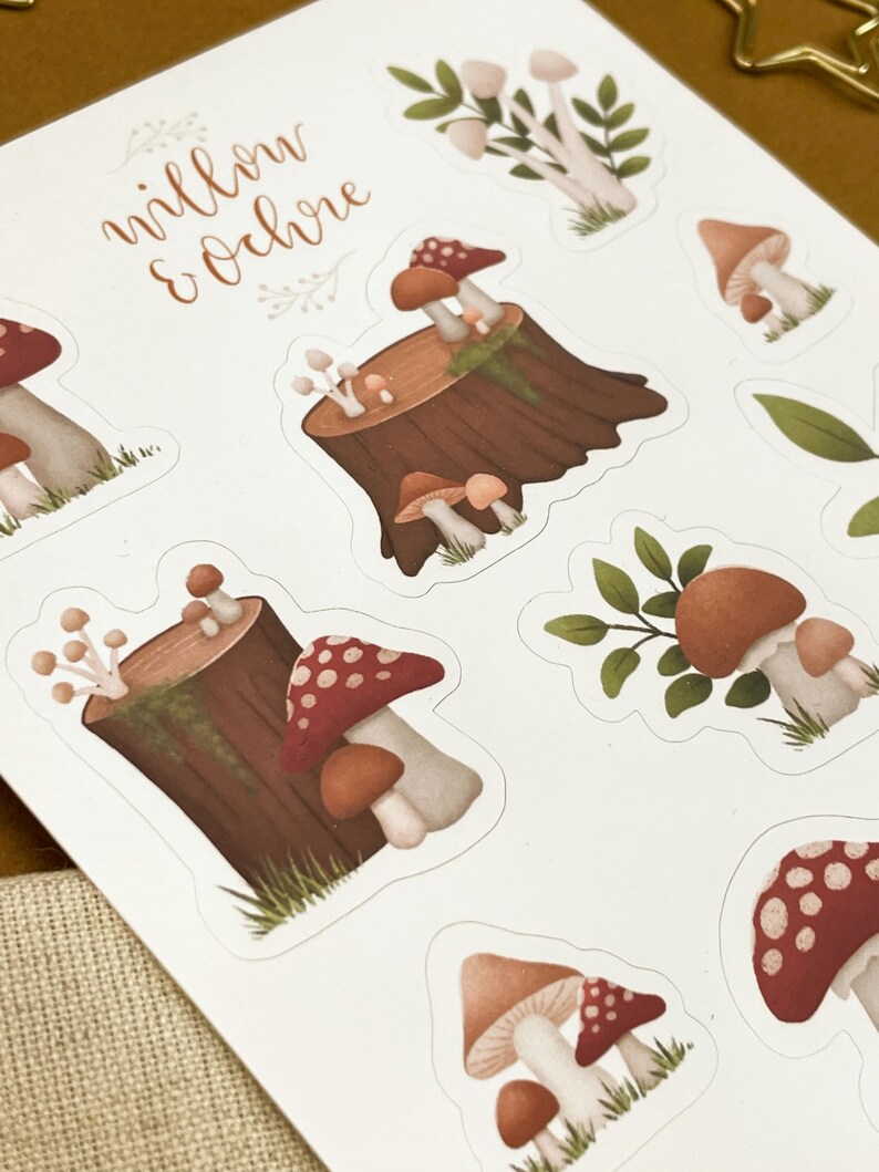 Mushroom Sticker Sheet Illustration, Journaling Stickers image 4