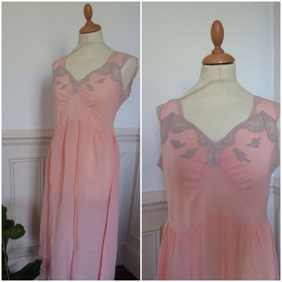 1940s French salmon rayon nightdress, vintage Fre… - image 1